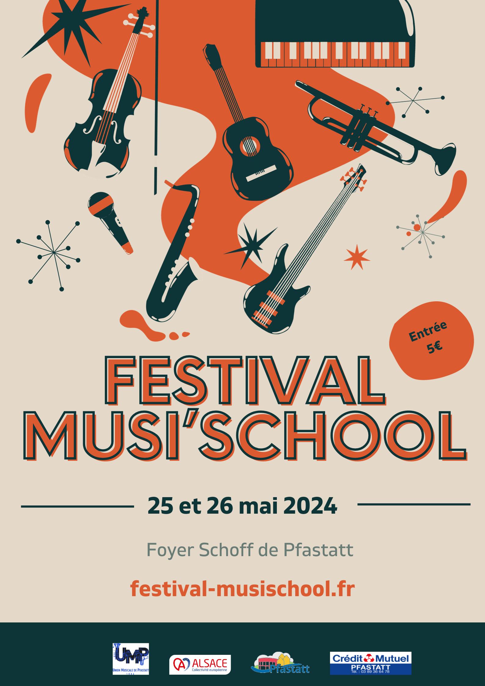 affiche du festival musi'school 2024 avec des instruments de musique