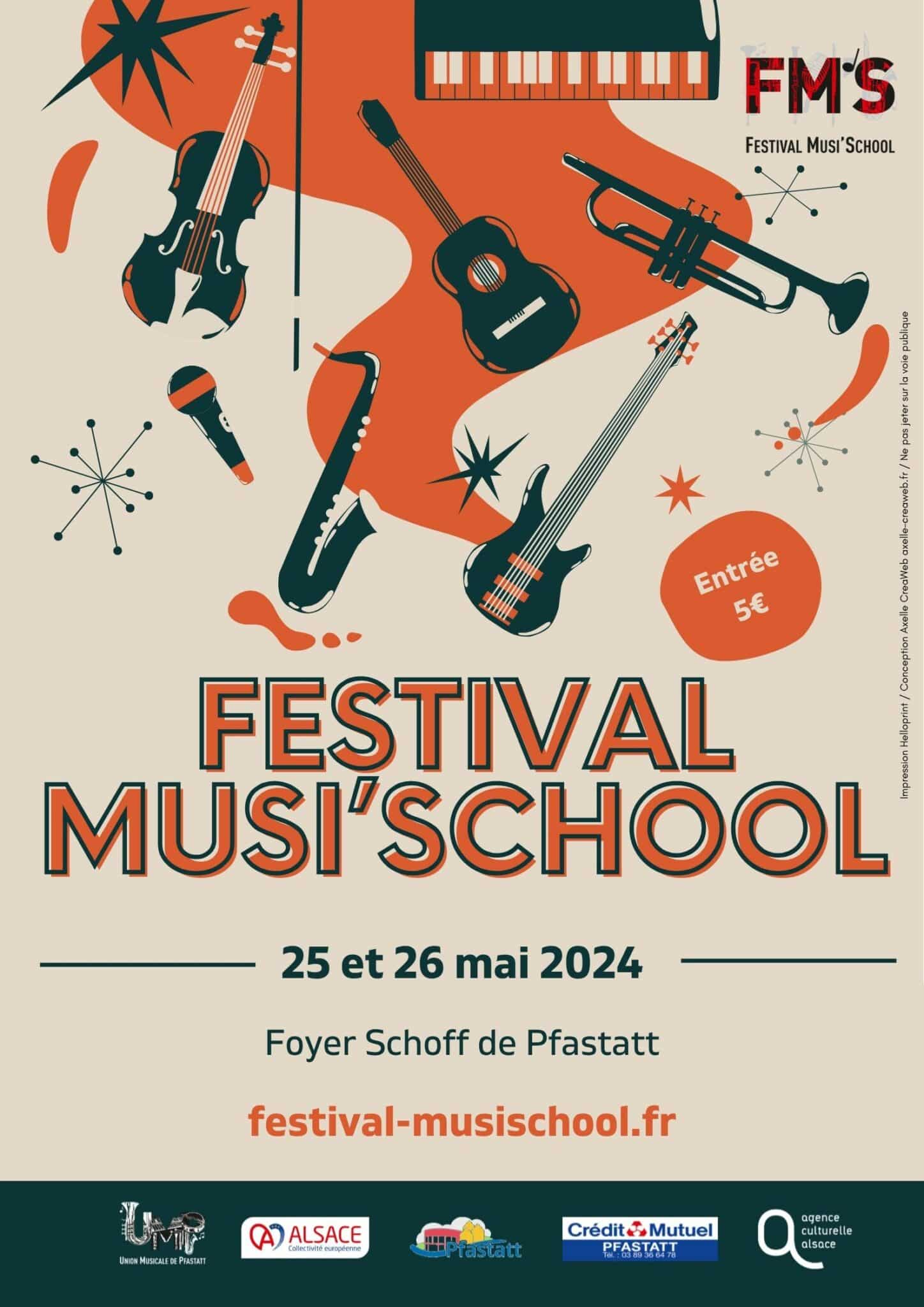 affiche du festival musischool 2024 avec des instruments de musique