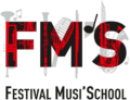 logo du festival musischool avec les lettres fms et des instruments de musique