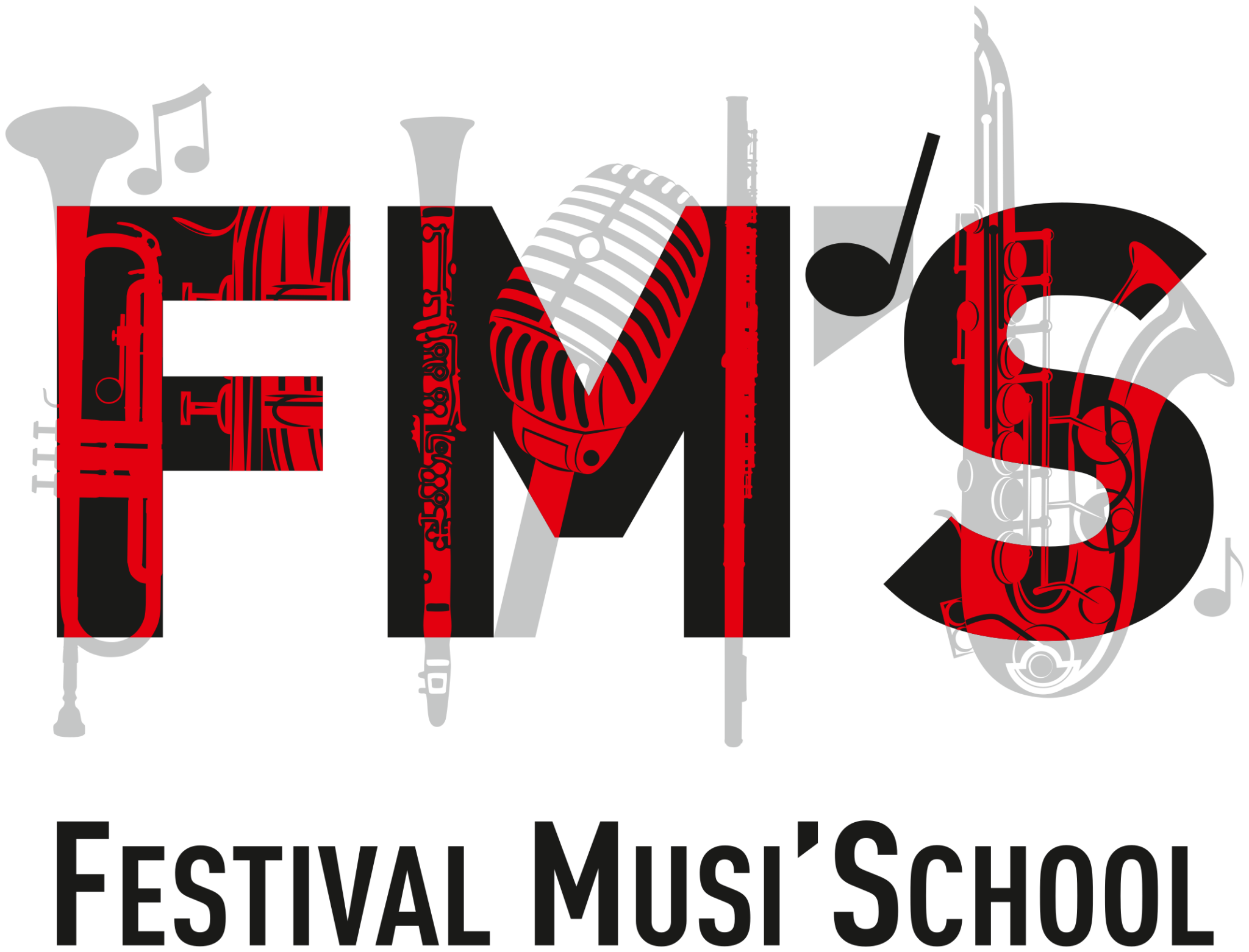 logo du festival musischool avec les lettres fms et des instruments de musique