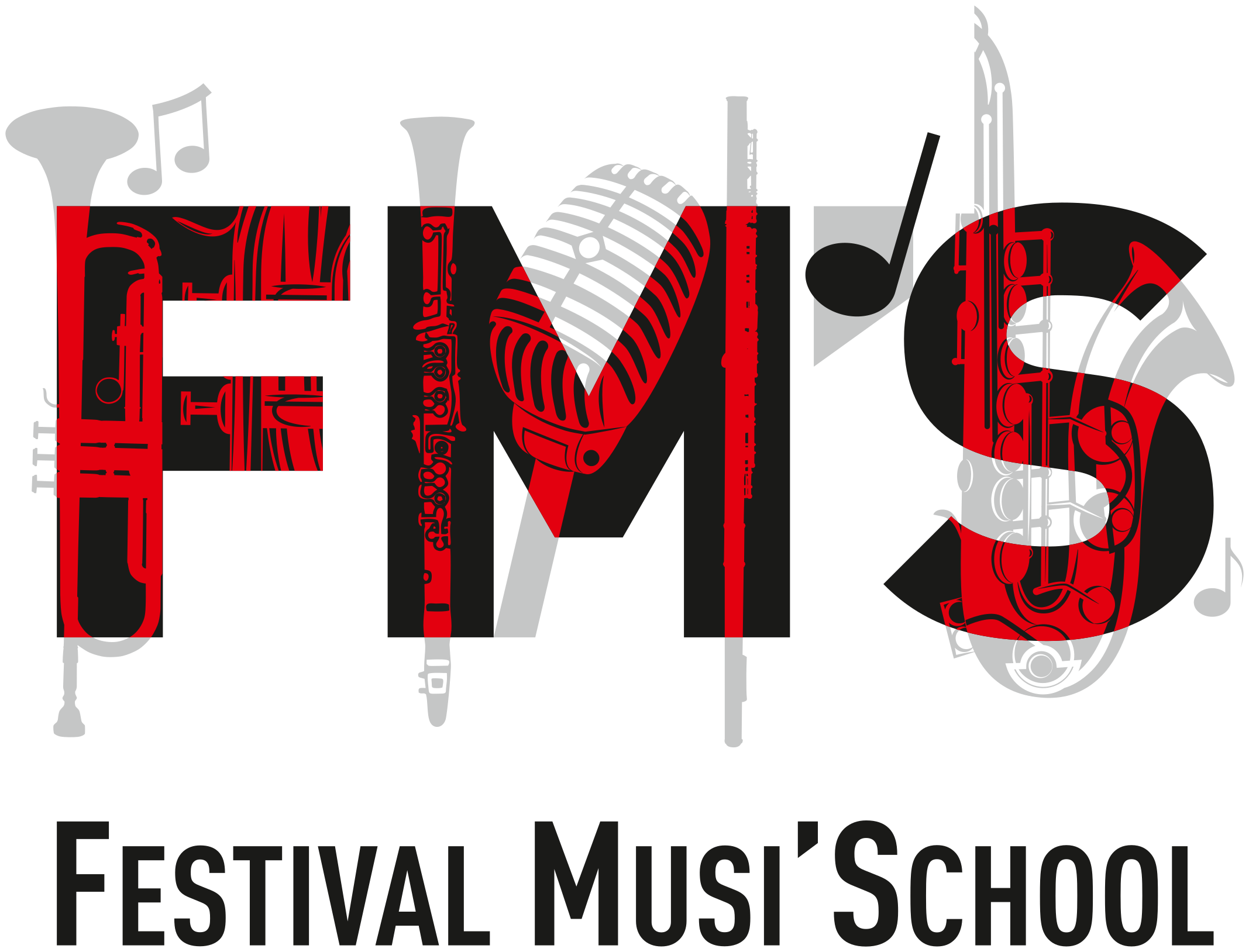 logo festival musischool avec des instruments dans les lettres fms